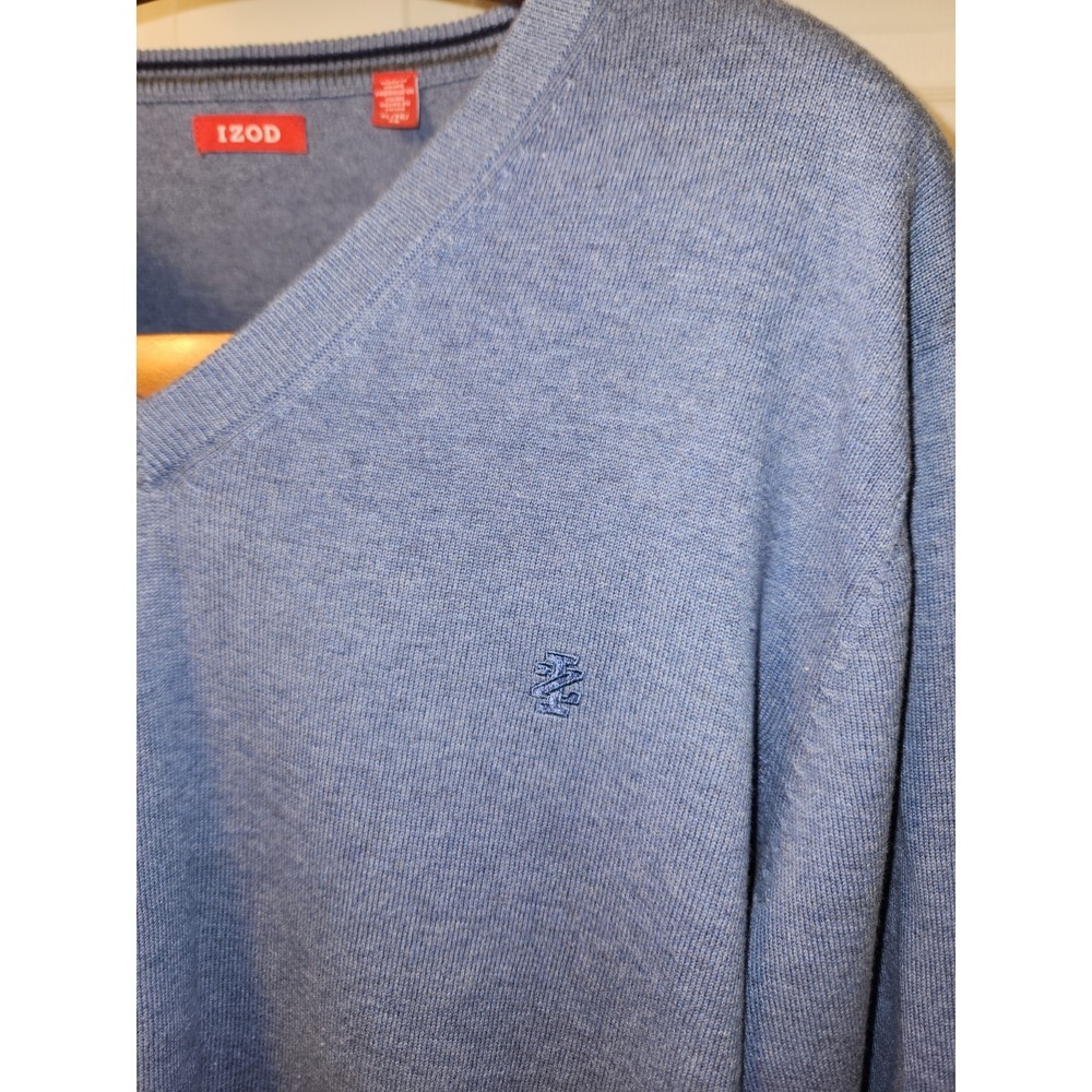 Izod Blue Pullover Knit Cotton Long Sleeve Sweater Size Xl - Picture 2 of 7